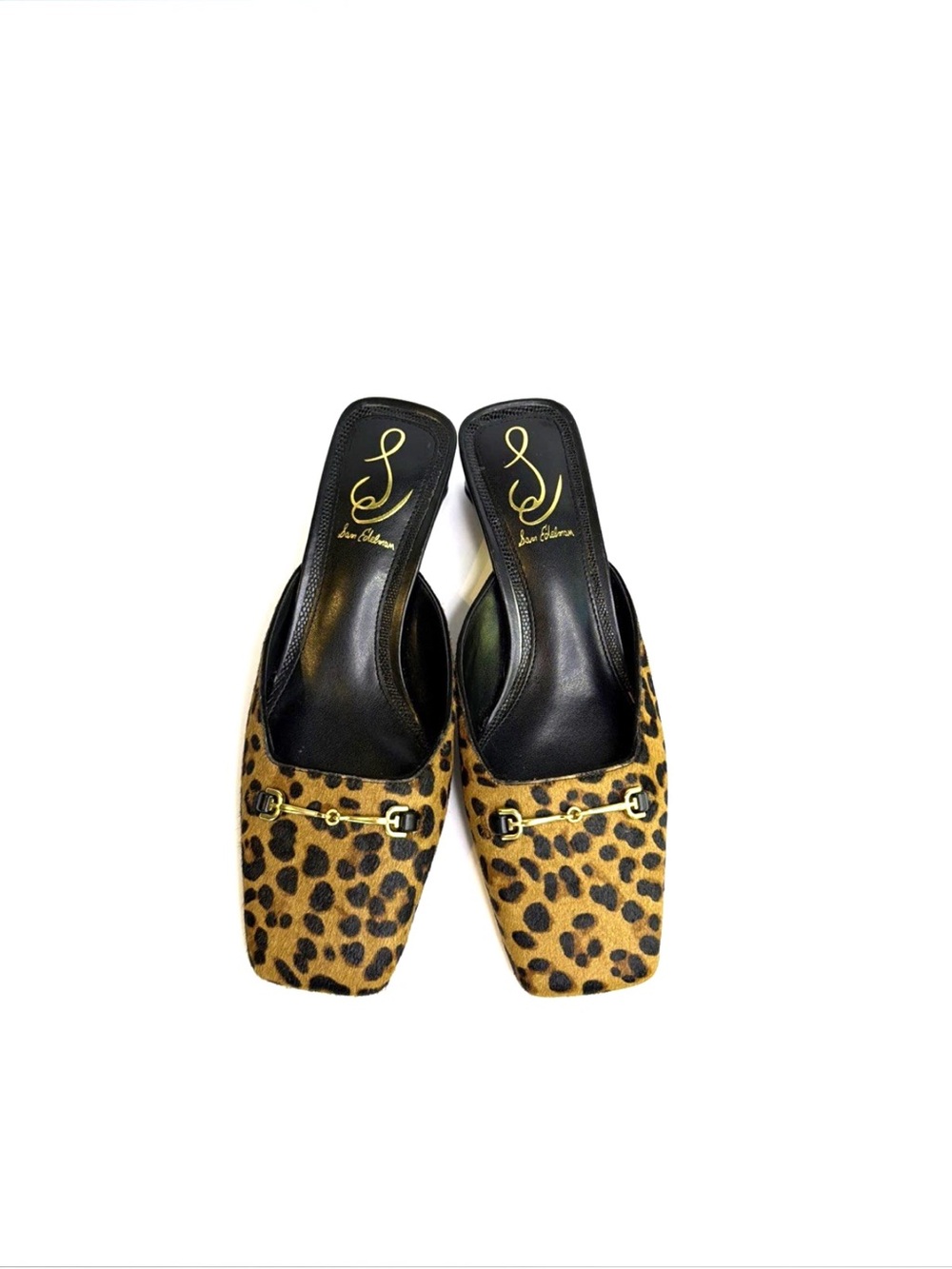 Sam Edelman Ollie Square Toe Heeled Mules in Leopard Print Women Size 6 Cow Hair